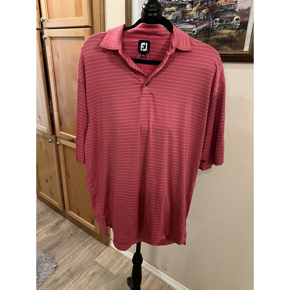MENS Footjoy FJ Pink Striped Polo Golf Shirt Toyota Logo Sz Large